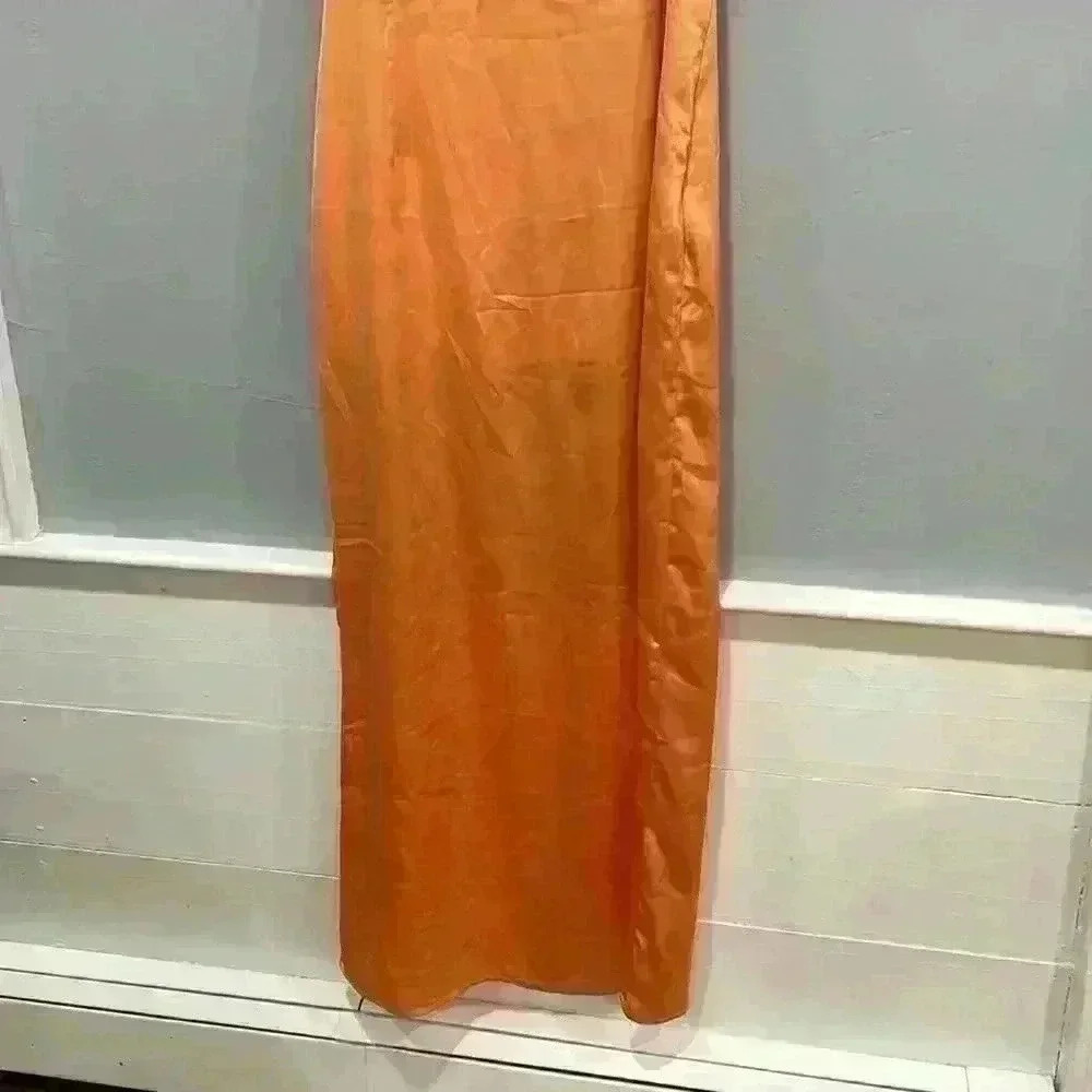 Boohoo Women's Satin Wrap Maxi Dress Orange Size 12 - Picture 10 of 12